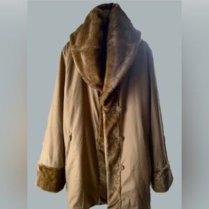 Dennis Basso Tan Faux Fur Trim Coat